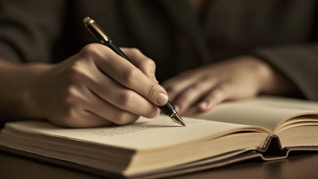 Hand writing in a journal with a fountain pen