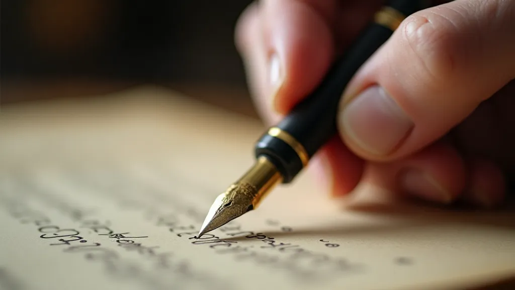 Hand holding a vintage fountain pen over antique paper