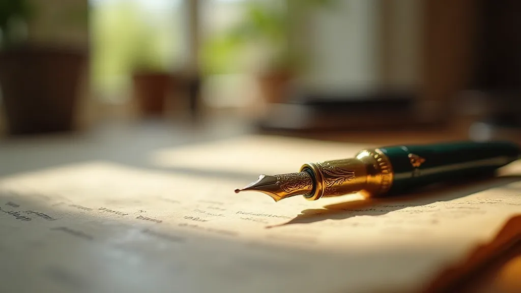 Vintage fountain pen on parchment paper